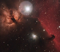 Темная туманность B33 на фоне IC434 в созвездии Ориона (также IC435, NGC2023, NGC2024)